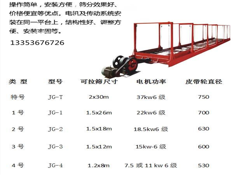 多规格吊挂式平面往复筛选型参数表 多规格吊挂式平面往复筛选型参数表